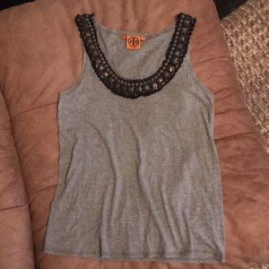 Grey Tory Burch Tank Top Embellished Neckline